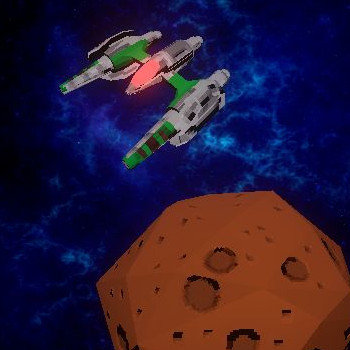 Screenshot of Asteroids 22, featuring a spaceship and an asteroid