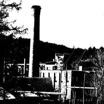 Cover of Axe Factory, featiring a black and white picture of the Collins Axe Factory in Canton, Connecticut.