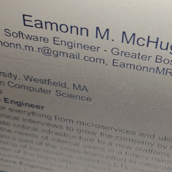 Photograph of printed (well out of date) resume